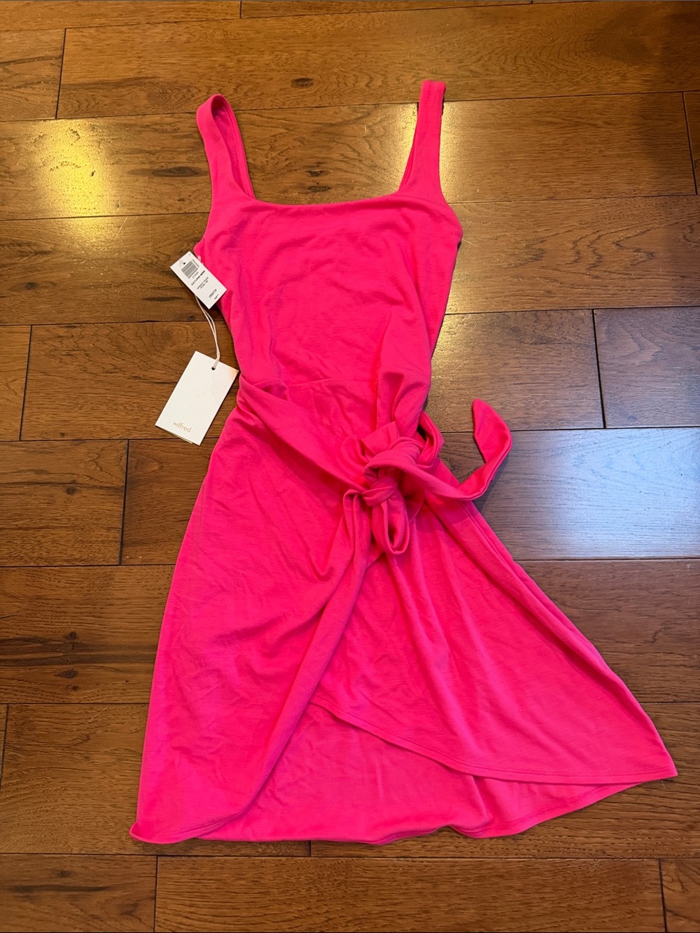 WILFRED Tie-Waist Square-Neck Mini Dress in Hot Pink NWT